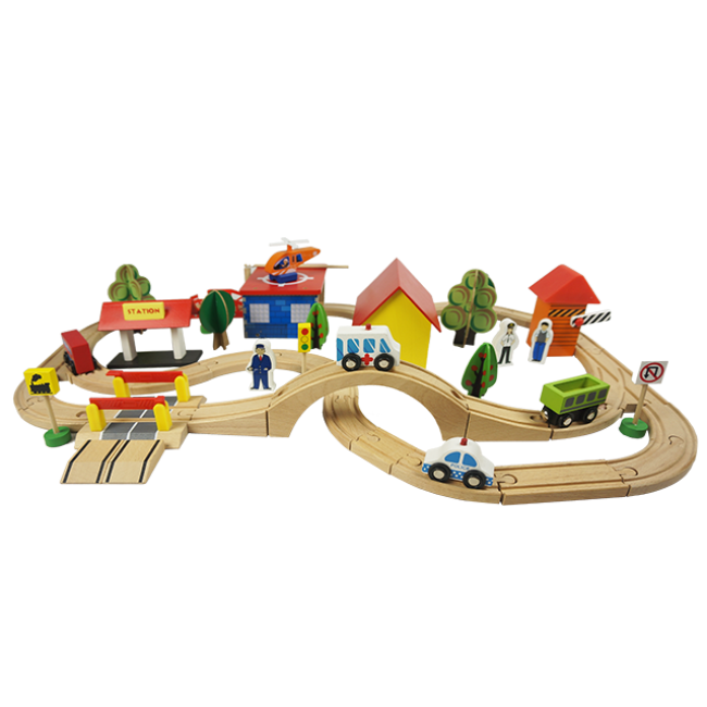 Indoor Traffic Toys Children′s Railway Car Building Blocks Wooden Car Track